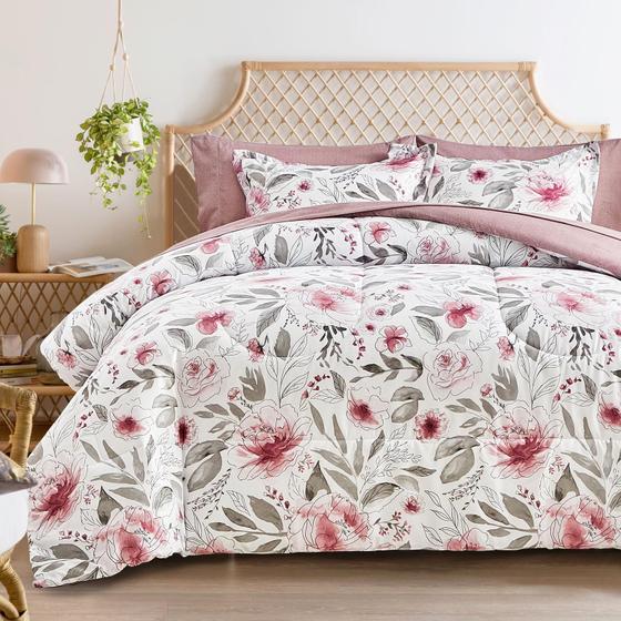 Imagem de Jogo de Cama Flysheep Floral Twin Size - 6 Peças Rosa Blush