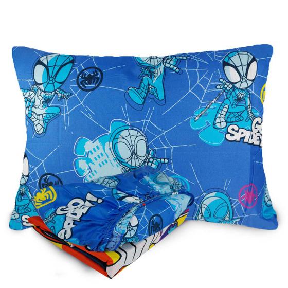 Imagem de Jogo de Cama Infantil Solteiro Estampado Spidey Microfibra 1,40 m x 2,20 m Com 3 Peças