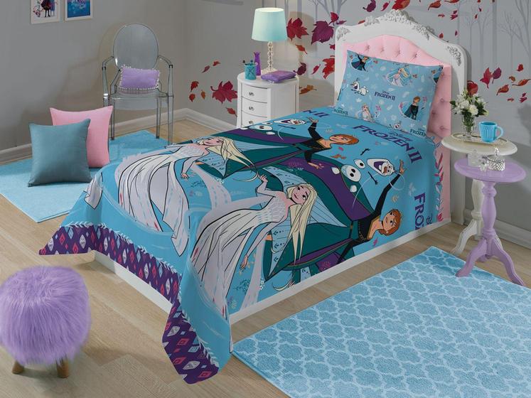 Imagem de Jogo de Cama Infantil Solteiro Lepper Microfibra - Frozen Azul 2 Peças