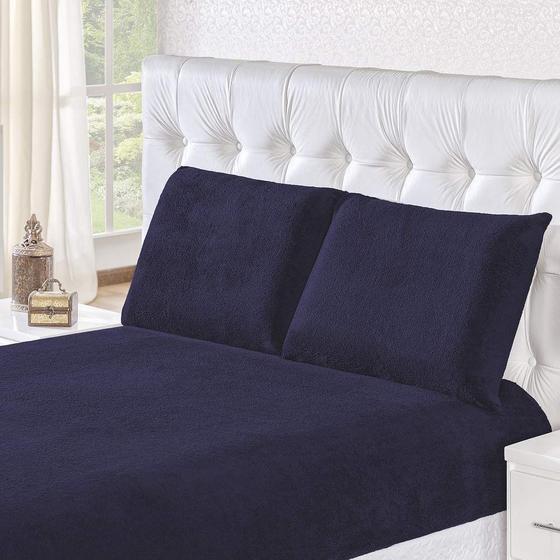 Imagem de Jogo de Cama Inverno Manta Flannel 3 pç Queen - Azul