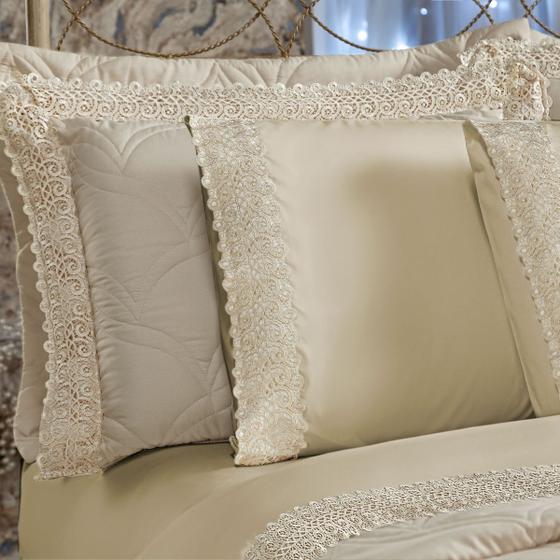 Jogo de Cama King 400 Fios Bordado Inglês Guipir 04 Peças Bege Menor preço em Jogo de Cama King 400 Fios Bordado Inglês Guipir 04 Peças Bege