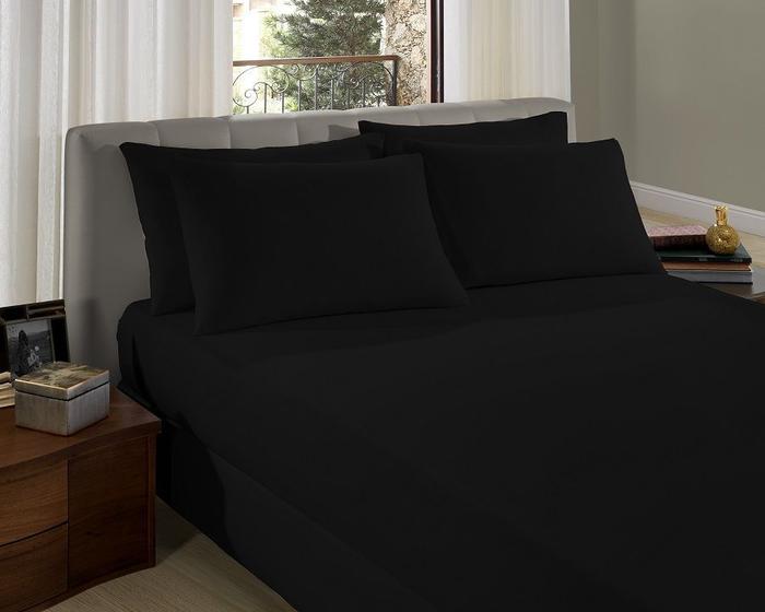 Imagem de Jogo de Cama King Size Malha Lisa Com elástico - Preto