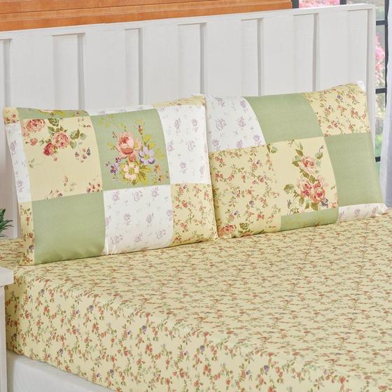 Imagem de Jogo De Cama Lençol Bouti Estampado Solteiro 02 Peças - Patchwork Verde 