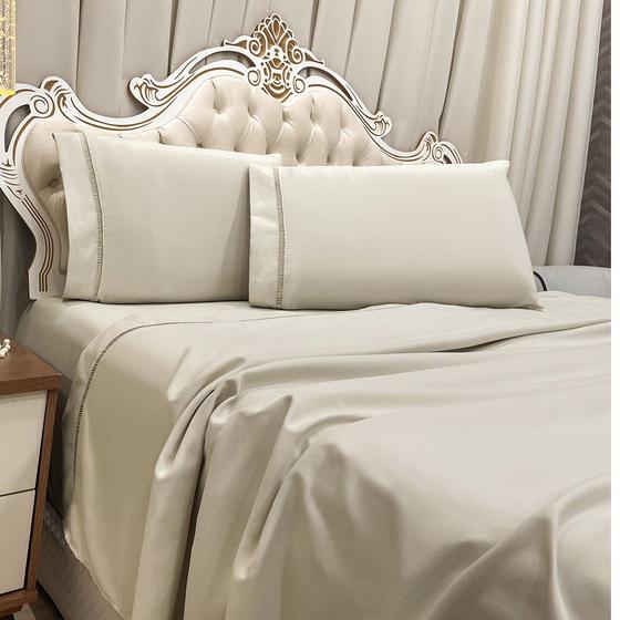 Jogo de Cama Lençol Queen Realce Percal 400 Fios 3 Peças - Bege - 100% Poliéster Menor preço em Jogo de Cama Lençol Queen Realce Percal 400 Fios 3 Peças - Bege - 100% Poliéster