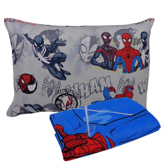 Imagem de Jogo de Cama Microfibra Homem Aranha Cinza Solteiro Spider Man 2 pecas Lepper