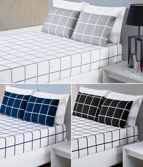 Imagem de Jogo de cama padrão lençol de baixo com elástico 188cm x 138cm casal com 3 peças