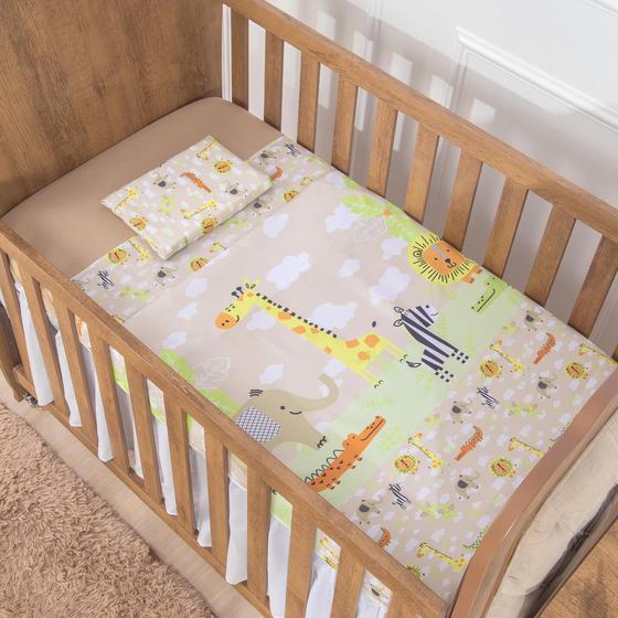 Imagem de Jogo de cama para berço americano lençol para bebê infantil estampado 03 pecas micro percal 200 fios toque de seda