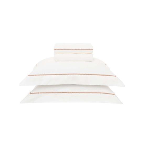 Imagem de Jogo de Cama Parisi 100% Algodão Egipcio 300 Fios Cetim King Trussardi Branco/Duna