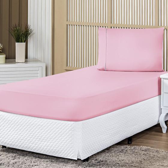 Imagem de Jogo De Cama Porcelana Ponto Palito Solteiro 2 Peças Rosa