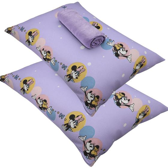 Imagem de Jogo de Cama Portallar Casal Malha 100% Algodão Disney Minnie Feliz 3 Peças Lavanda