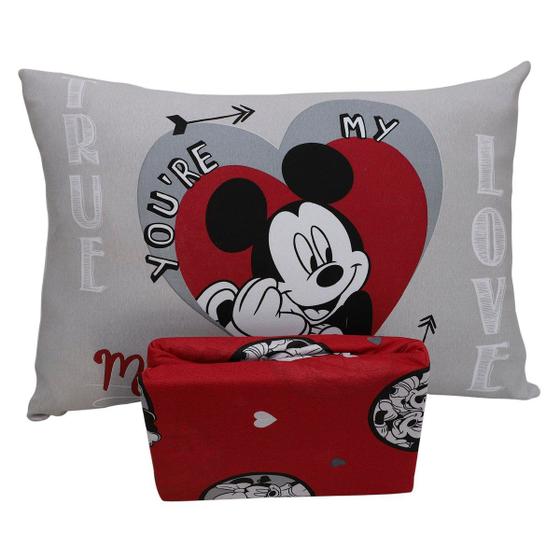 Imagem de Jogo de Cama Portallar Solteiro Joy Malha Mista Estampado Disney Mickey Minnie Lovers 2 Peças Vermelho