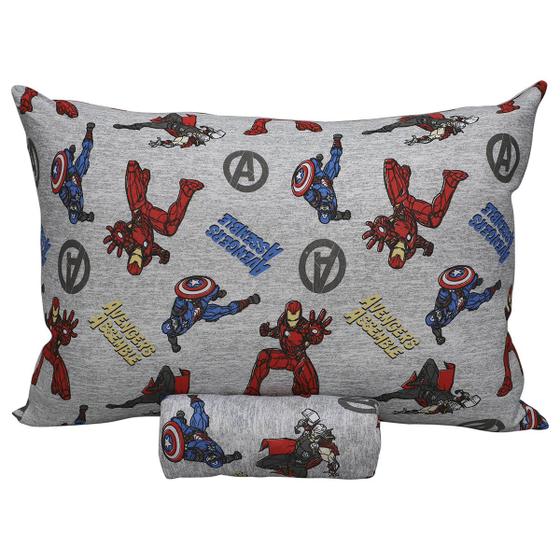 Imagem de Jogo de Cama Portallar Solteiro Malha Mista Estampado Disney Marvel Assemble Avengers Shield 2 Pçs Cinza