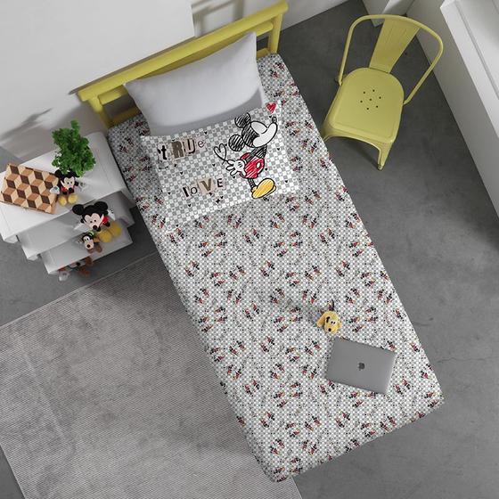 Imagem de Jogo de Cama Portallar Solteiro Malha Mista Mickey True Love Disney 2 Pçs Cinza