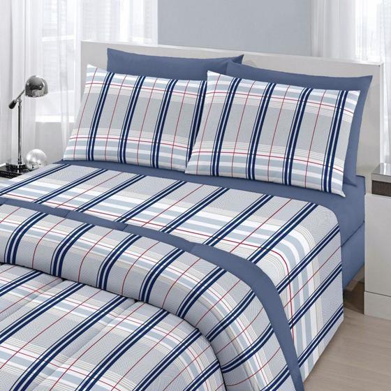 Jogo de Cama Queen 100% Algodão Santista - Madras Menor preço em Jogo de Cama Queen 100% Algodão Santista - Madras
