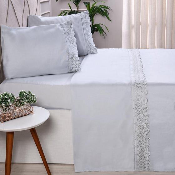 Imagem de Jogo De Cama Queen 4 Pçs Bordado Inglês
