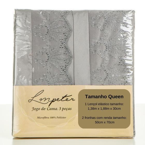 Imagem de Jogo de Cama QUEEN com renda 3 peças Microfibra toque macio