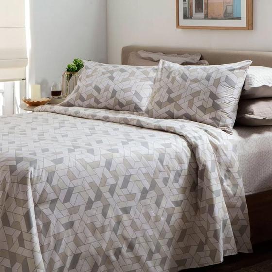 Imagem de Jogo de Cama Queen Corttex Due Geométrico Bege 4 Pçs ( 2 Lençois e 2 Fronha)