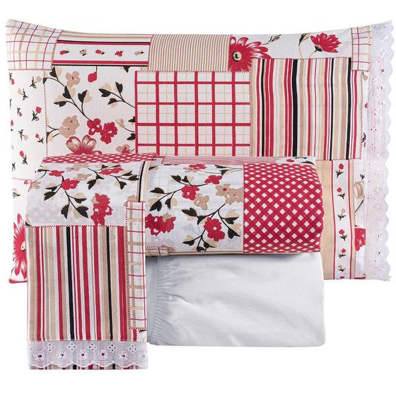 Imagem de Jogo De Cama Queen Fascínio Algodão 04 Pcs Patchwork/Branco