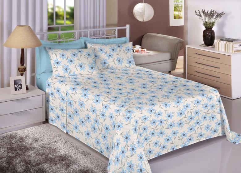 Imagem de Jogo de Cama Solteiro 3 Peças Floral Azul Premium Plus 7829