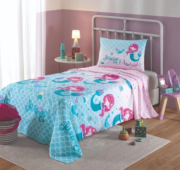 Imagem de Jogo de Cama Solteiro Kids Priori Mini Mermaid 130 Fios Dohler