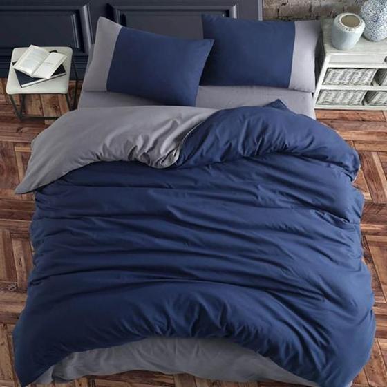 Imagem de Jogo De Cama Solteiro Marinho Com Cinza 7 Pç Com Edredom