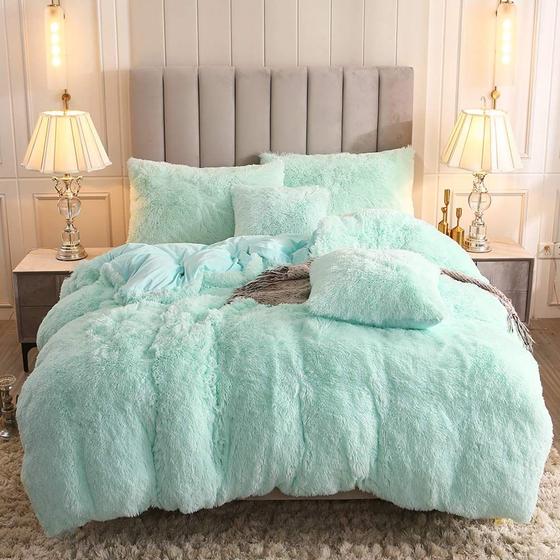 Imagem de Jogo de Cama Uhamho com Cobertor Felpudo de Veludo Faux Fur - Ultra Macio e Quente (Twin, Aqua)