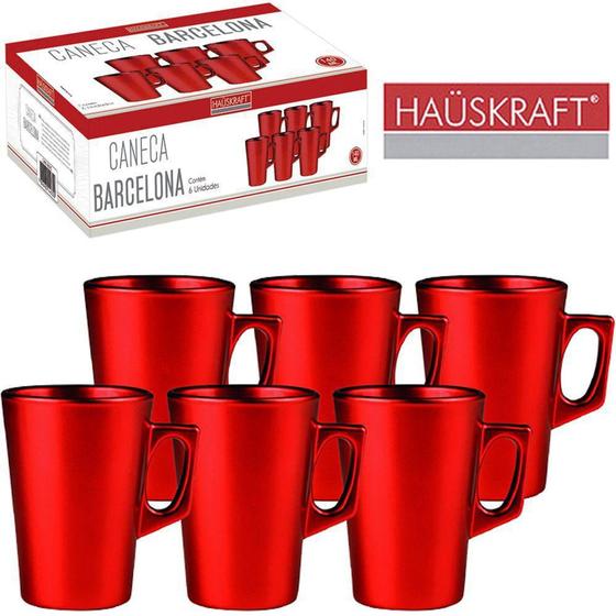 Imagem de jogo de caneca de vidro barcelona vermelho para cafe / cappuccino hauskraft com 6 pecas 140ml