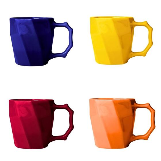 Jogo de Canecas Cerâmicas 4 peças Louça Café da Manha Cores Variadas