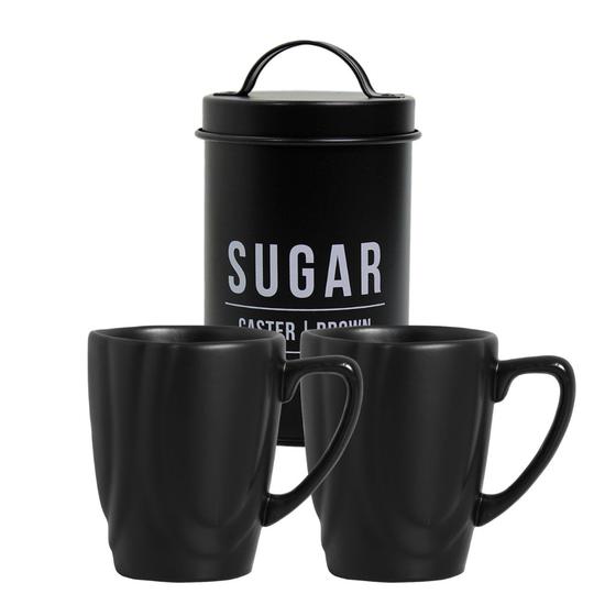 Imagem de Jogo De Canecas Slim 280ml Resistente Com Pote Para Açúcar Café Manhã