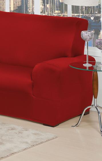 Imagem de jogo de capa de sofa coladinha sem elasticos 2 e 3 lugares vermelha