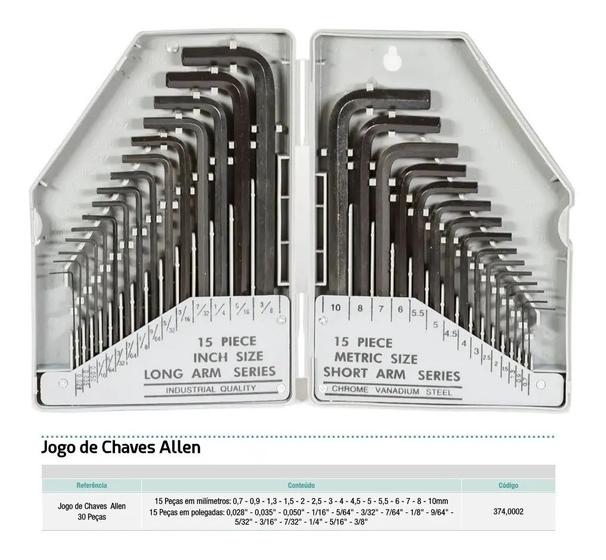 Imagem de Jogo de chave allen 0,7 a 10mm / 0,028'' a 3/8 - 30 pcs noll