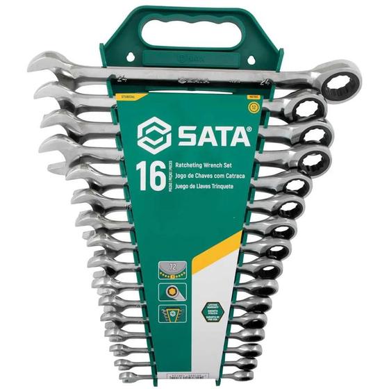 Imagem de Jogo De Chave Combinada Com Catraca 8 A 24mm 16 Peças Sata ST08034L