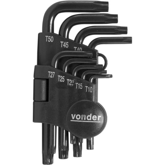 Jogo de chave hexalobular t-10 a t-50 aço cromo vanádio com 9 peças - Vonder Menor preço em Jogo de chave hexalobular t-10 a t-50 aço cromo vanádio com 9 peças - Vonder