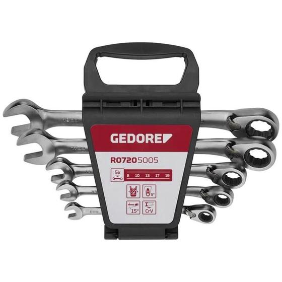 Jogo de Chaves combinadas com Catraca Reversa 8 a 19mm com 5 Peças 3300872 GEDORE - GEDORE RED Imagem de Jogo de Chaves combinadas com Catraca Reversa 8 a 19mm com 5 Peças 3300872 GEDORE