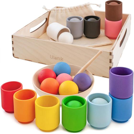 Imagem de Jogo de classificação de bolas de madeira Ulanik Balls in Cups Toddler Toy