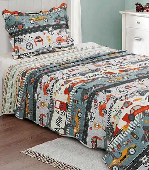 Imagem de Jogo De Colcha Evolution Patchwork Solteiro Camesa Azul