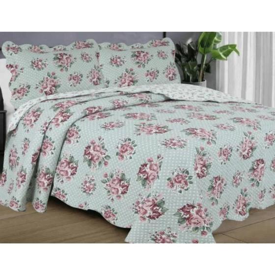 Jogo de Colcha Queen Elegance Prints Verde Floral HABITAT Enxoval