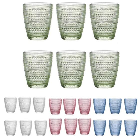Imagem de Jogo De Copo De Vidro Relevo Conjunto 6 Peças 300ml Perola