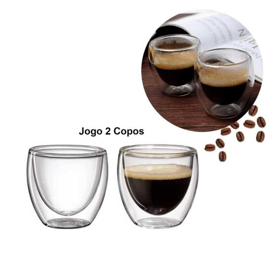 Imagem de Jogo De Copos Café Parede Dupla 70ml Borossilicato 2pcs Chá