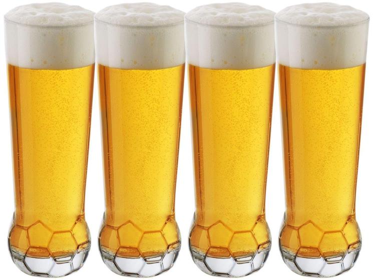 Imagem de Jogo de Copos de Vidro para Cerveja Transparente - 420ml 4 Peças Crisa Bola