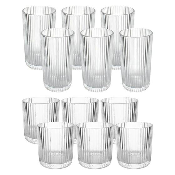 Imagem de Jogo de Copos de Vidro Transparente Graffiato Long Drink e Baixo 12 peças - Hauskraft