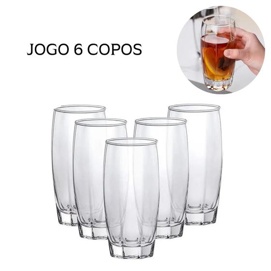 Imagem de Jogo de Copos Velluria Oca Long Drink de Vidro Liso com 6 Peças 365ml