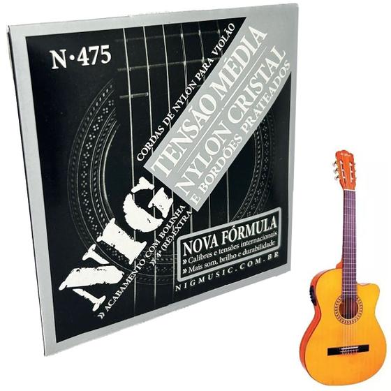 Imagem de Jogo de cordas em Nylon Violão Tensão Média Nig N475 com bolinha + corda extra D (ré)