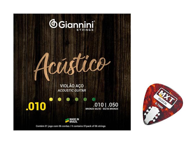 Imagem de Jogo De Cordas Giannini Geswam 010 De Violão Aço Com Palheta