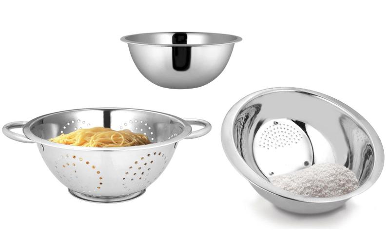 Imagem de Jogo de Cozinha Aço Inox Prime 3 Peças Escorredor de Arroz, Escorredor de Macarrão e Bowl - Yangzi