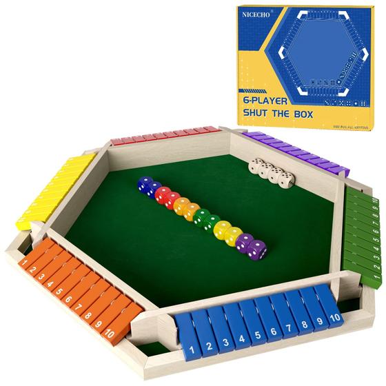 Imagem de Jogo de dados Shut The Box Nicecho Wooden Board 1-6 jogadores