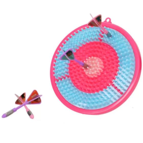 Imagem de Jogo de dardos infantil alvo com 4 dardos rosa feito de plástico princesas disney 5 peças etitoys para colar na parede