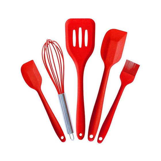 Imagem de Jogo De Espátulas Silicone Vermelho P/ Cozinha Bolo Confeitaria 5 Pcs