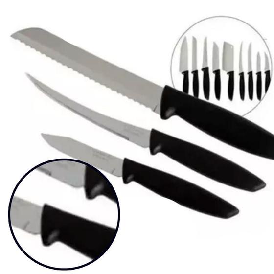 Imagem de Jogo De Facas 9 Peças Faqueiro Aço Inox Cozinha Cabo Cortar Carne Premium Santoku Kitchen Masterchef Conjunto Kit