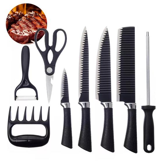 Imagem de Jogo De Facas Chef Profissional Com 8 Peças Inox Churrasco